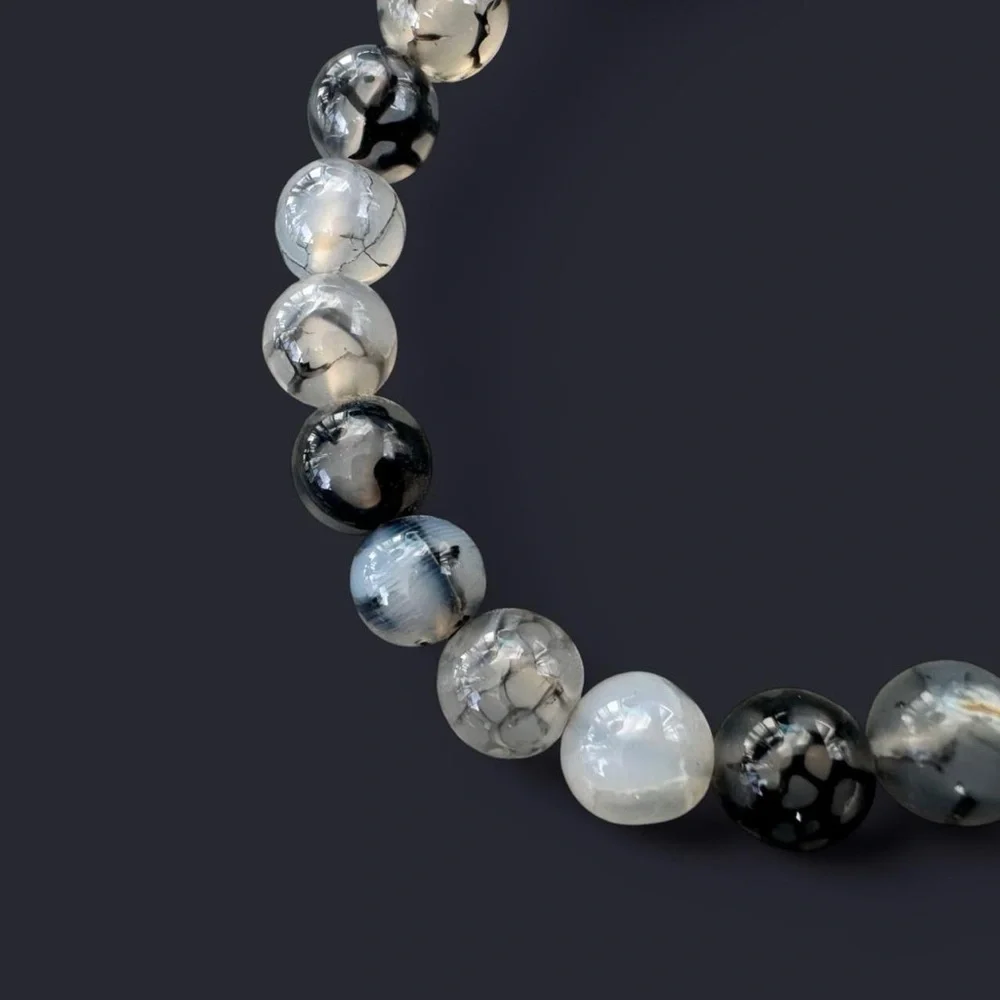 Dragon Vein Agate Gemstone Bead Bracelet 8mm